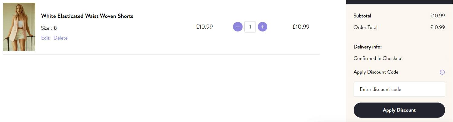 Select Fashion discount code box during checkout