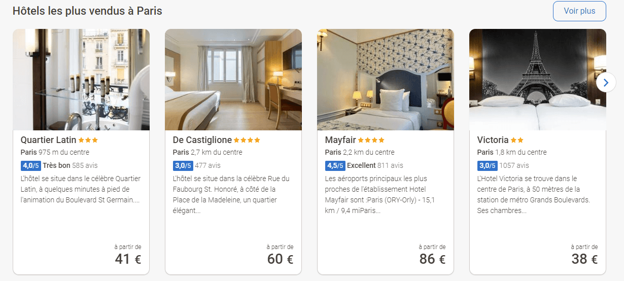 Sélection d’hôtels à Paris sur le site Destinia