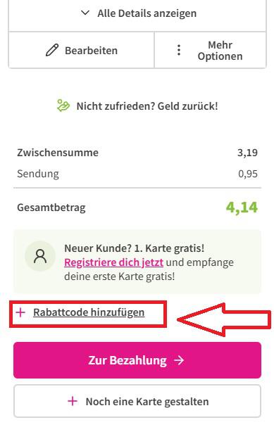 Screenshot vom Eingabefeld mit Hinweis darauf, wo du den Send a Smile Gutschein einlösen kannst