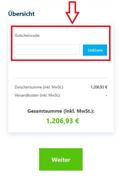 Screenshot aus dem Warenkorb mit Hinweis darauf, wo du den Senetic Gutschein einlösen kannst