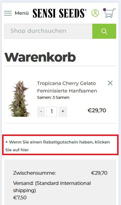 Sensi Seeds Rabattcode eingeben