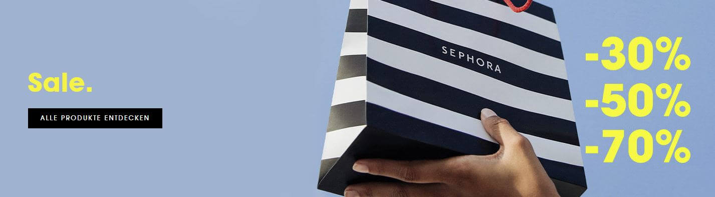 Banner für den Sephora Sale mit Foto der schwarz-weißen Einkaufstüte
