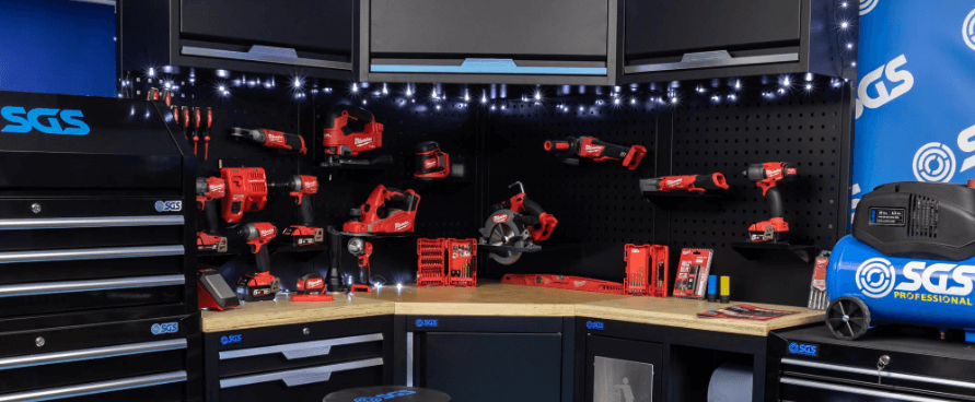 SGS Engineering how to get a bettter discount banner showing a workbench full of power tools