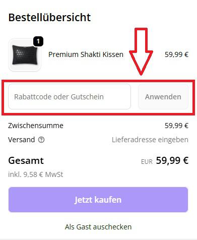 Screenshot von der Bestellübersicht, um deinen Shaktimat Gutschein einzulösen