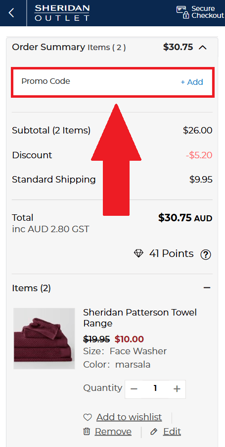 Sheridan Outlet Coupon