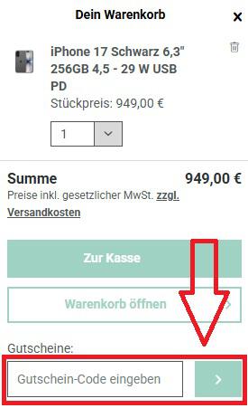 Screenshot vom Eingabefeld mit Hinweis darauf, wo du deinen SHIFTER Gutschein einlösen kannst