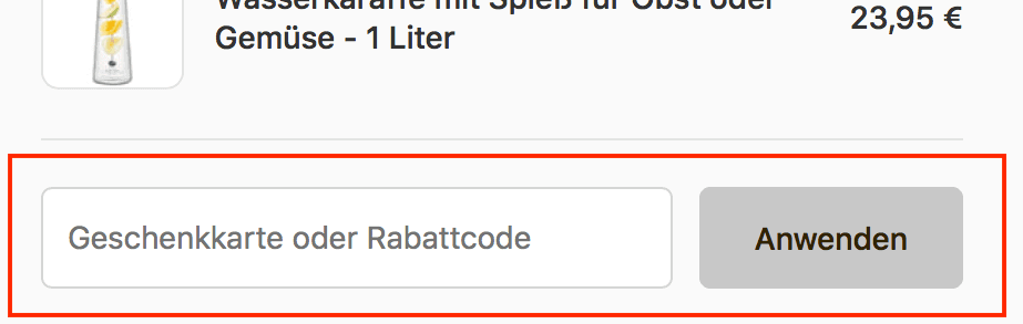 Eingabefeld für den Silberthal-Rabattcode im Warenkorb