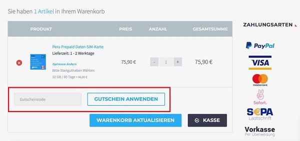 Simlystore Gutschein im Warenkorb einlösen