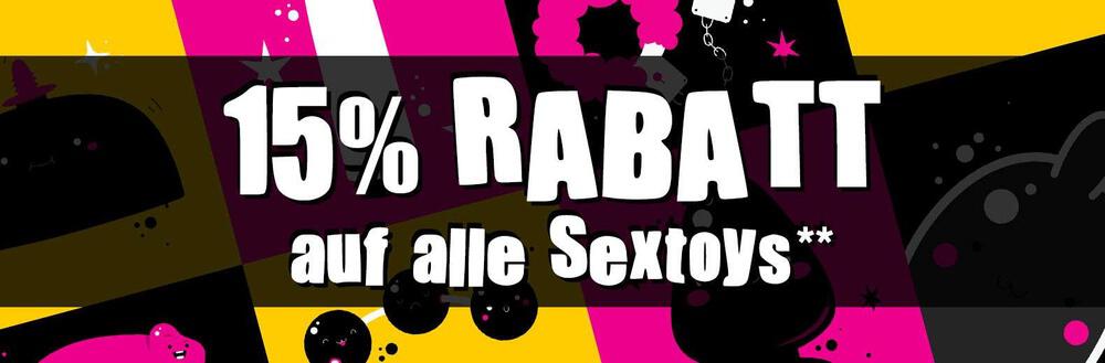 Buntes Banner verweist auf 15 % Sineros Rabattaktion für alle Spielzeuge
