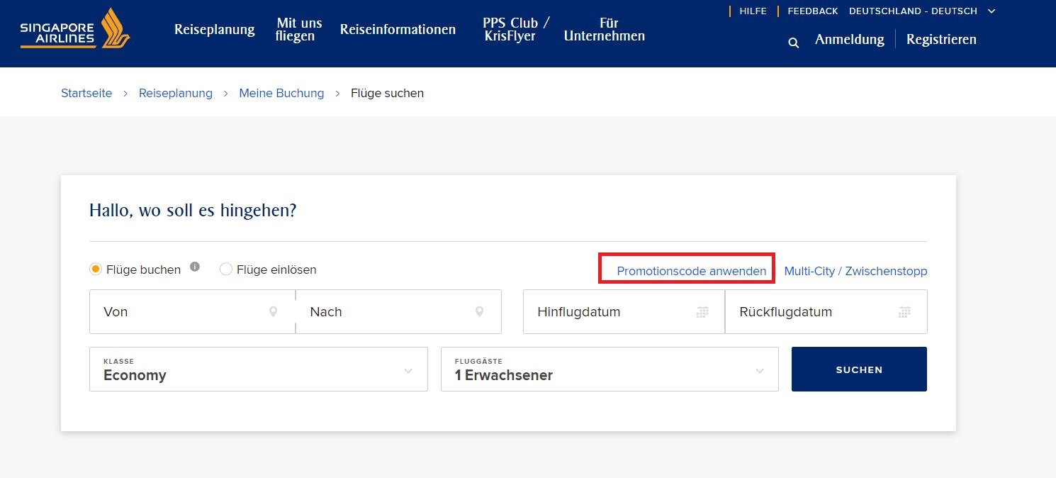 Singapore-Airlines-Promo-Code einlösen