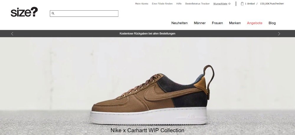 Screenshot des Size-Online-Shops