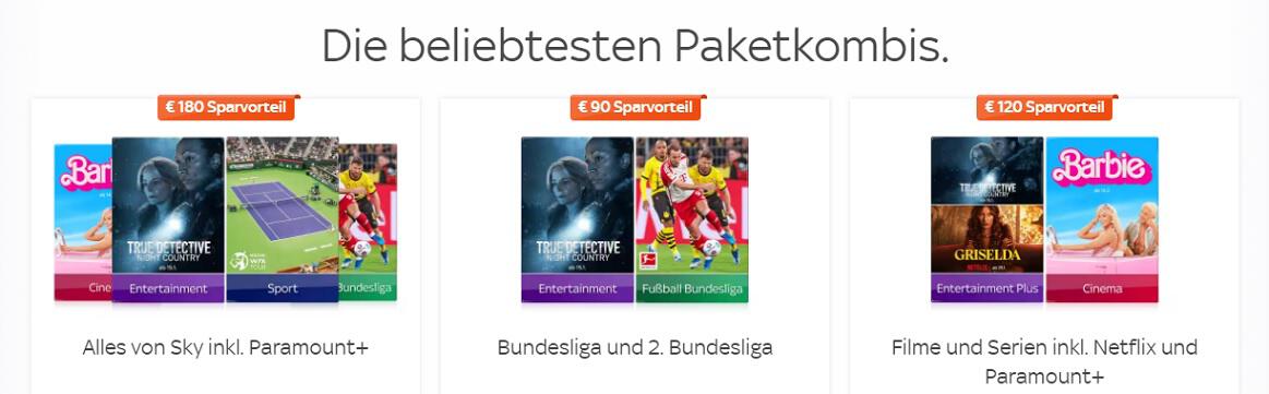 Auswahl aktueller Sky Angebote mit Sparmöglichkeiten