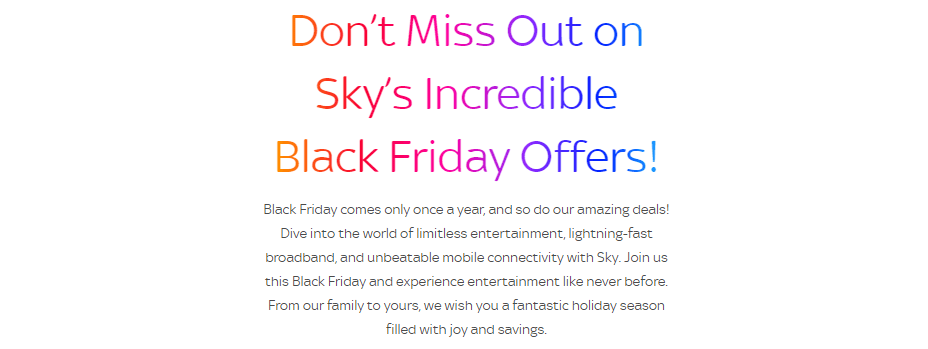 Sky black friday deals banner showing promotional messaging from Sky website