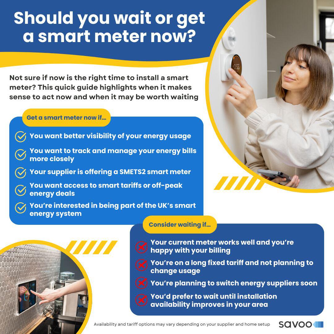 Smart meter infographic, detailing reasons why someone should get a smart meter now vs waiting