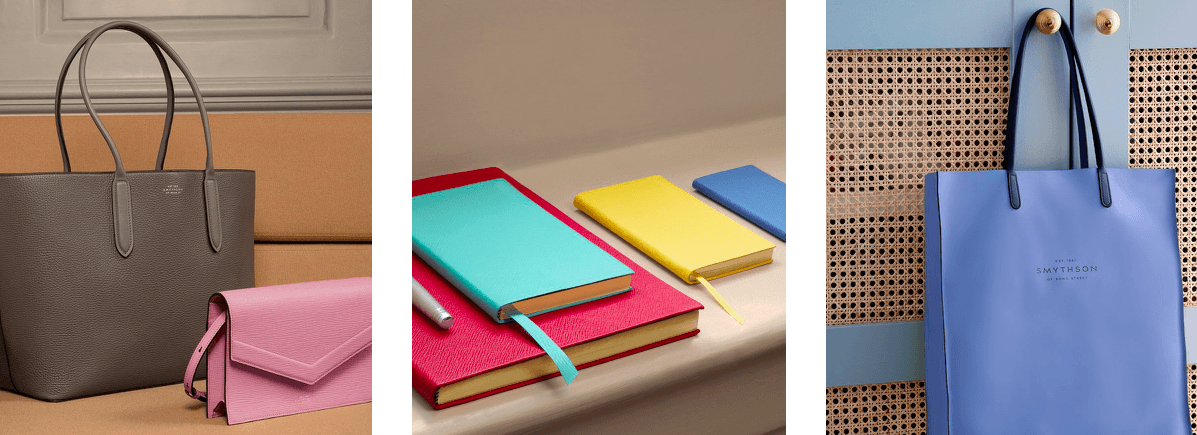 Das Sortiment an Lederwaren bei Smythson im Online-Shop