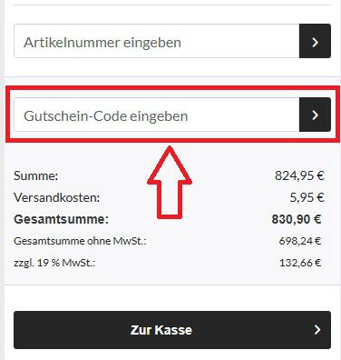 Screenshot aus dem Warenkorb mit Hinweis darauf, wo du den Soer Gutschein einlösen kannst