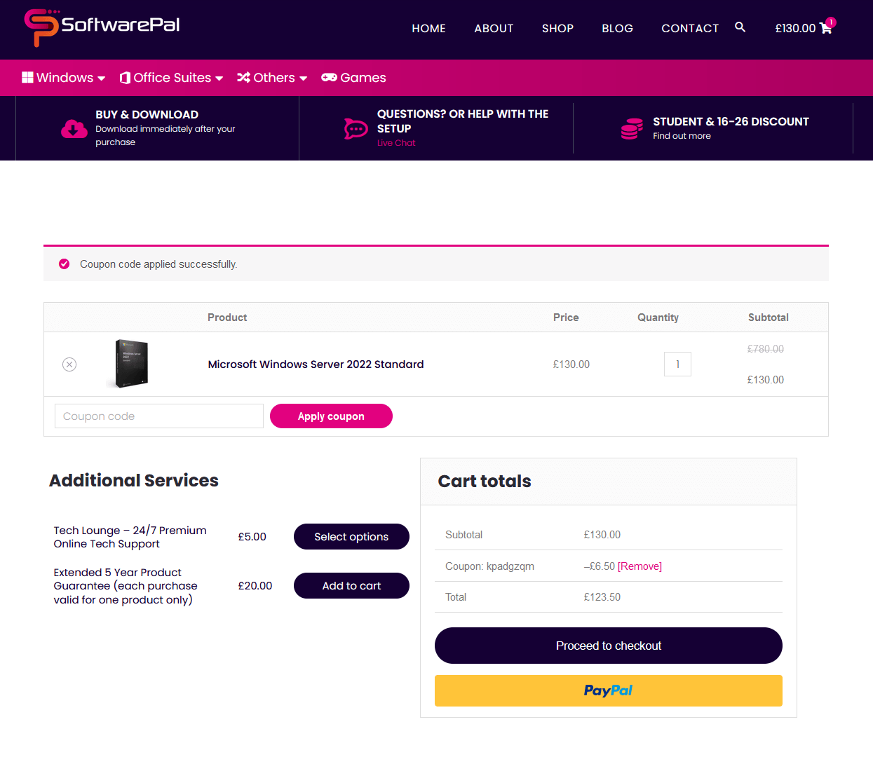 Screenshot of the Software Pal code redemption box at checkout