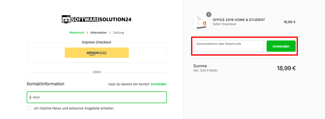 Löse deinen Software Solution 24 Gutschein einfach im Warenkorb ein.