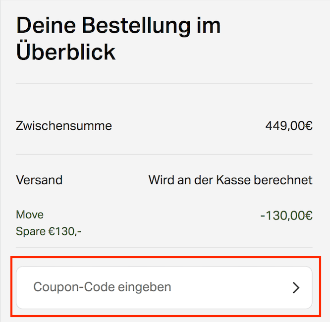 Eingabefeld für den Sonos Gutschein im Warenkorb