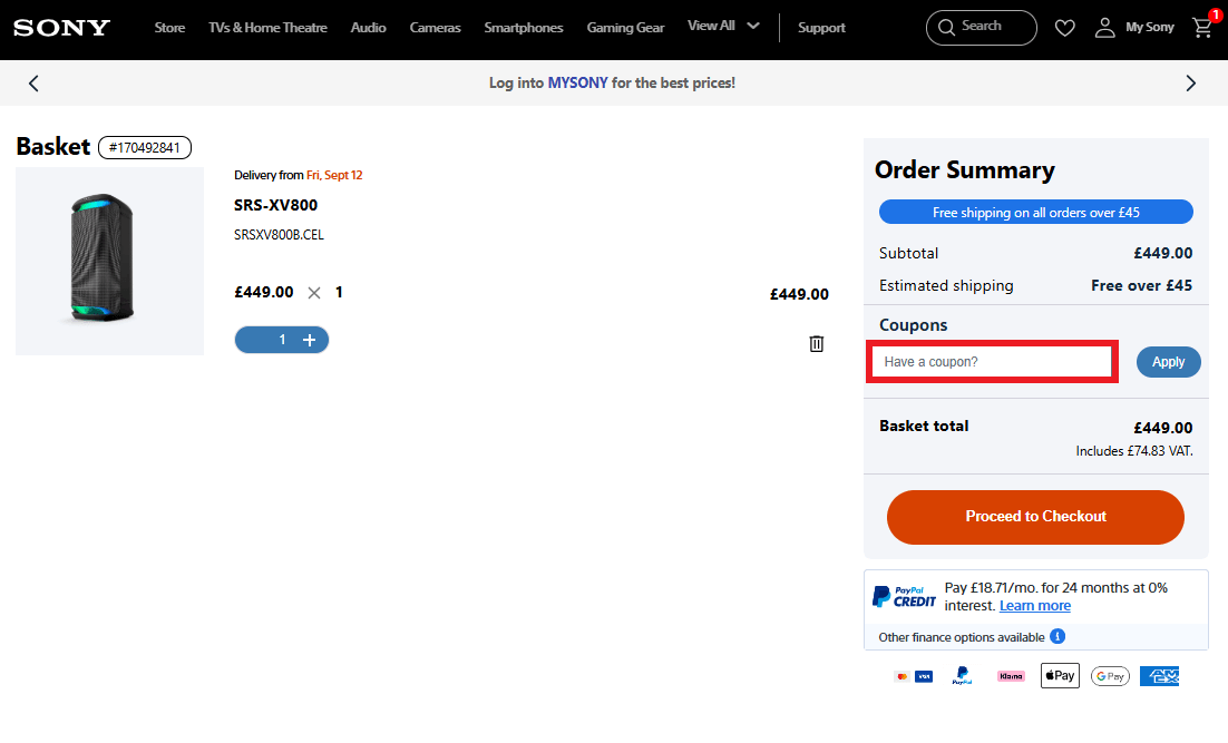Sony discount code redemption box image