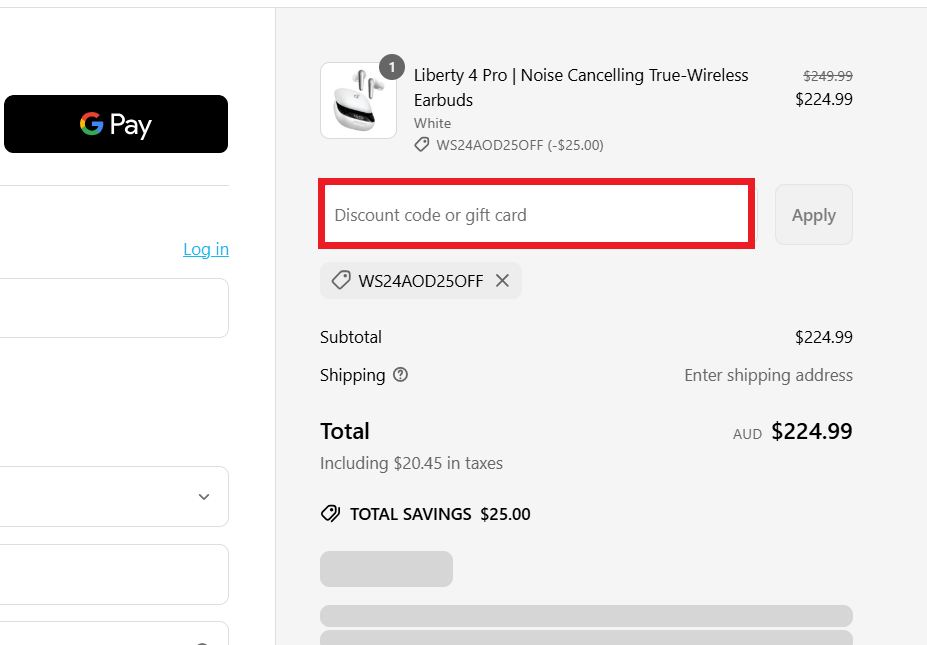 Soundcore discount code redemption box during checkout