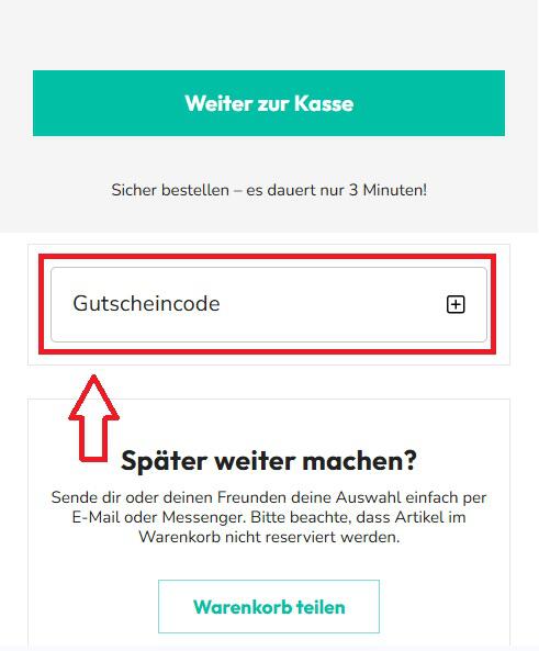 Warenkorb Ansicht um deinen Sparhandy Gutschein einzulösen