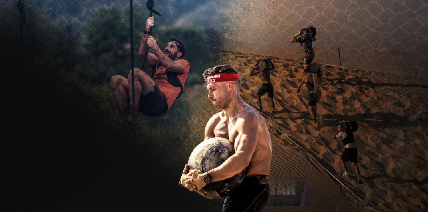 Spartan challenges banner showing a selection of pictures of people taking part in events