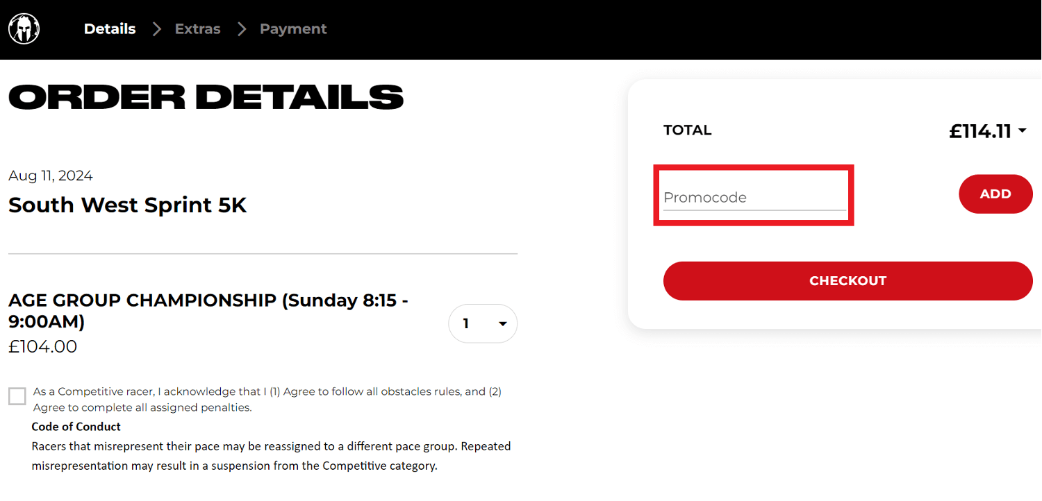 Spartan discount code redemption box image