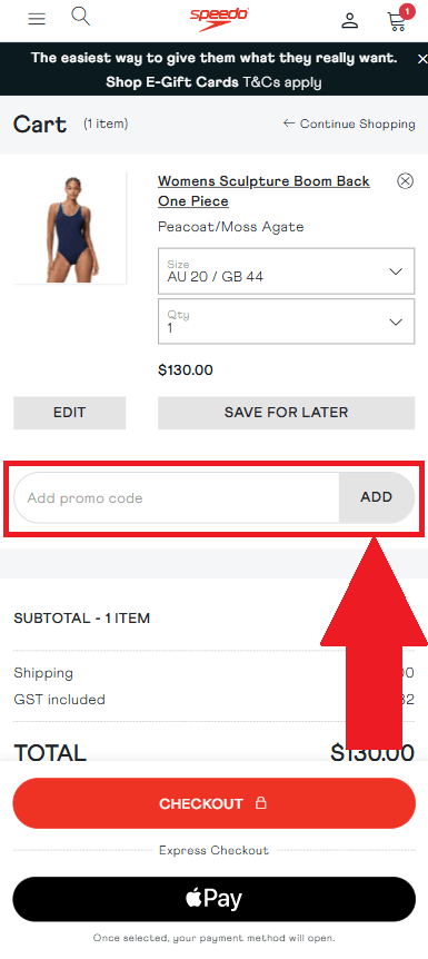 Speedo discount code box