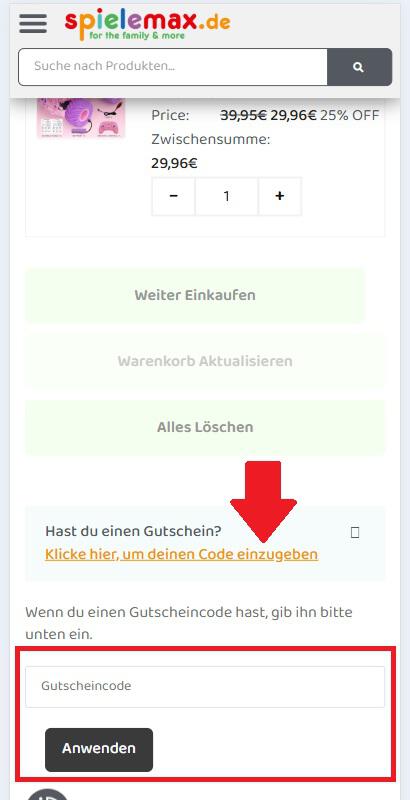 Spiele Max Gutschein im Warenkorb einlösen
