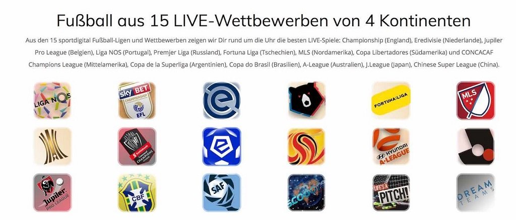 Sportdigital Website mit Übersicht der internationalen Fußball-Spiele zum Streamen