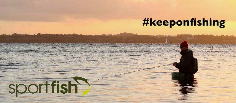 Sportfish fishing gear in action. Banner text reads: #KeepOnFishing