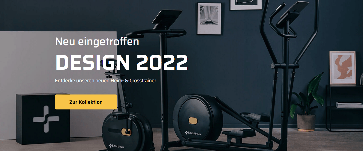 Produkte mit neuem Design im SportPlus Online-Shop wie ein Heimtrainer