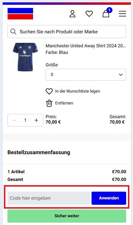 Screenshot vom Eingabefeld für einen Sports Direct Rabattcode