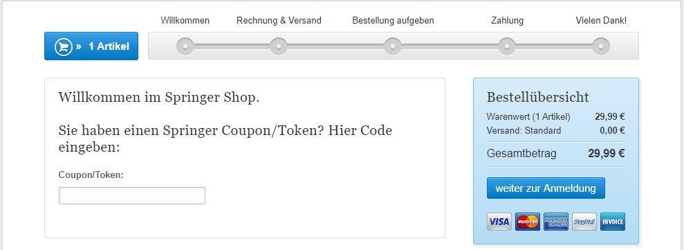 Eingabefelds für Springer Deals im Warenkorb