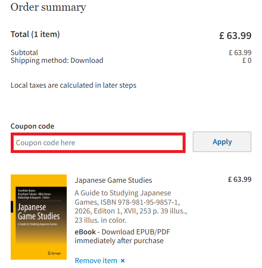 Springer Shop discount code area image