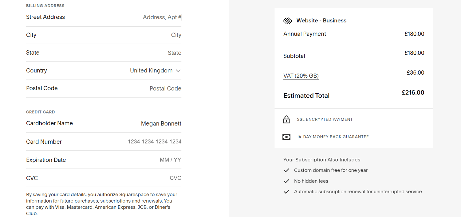 Squarespace promo code application at checkout