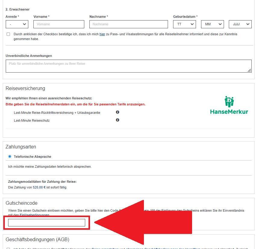 Screenshot STA Travel Gutschein einlösen
