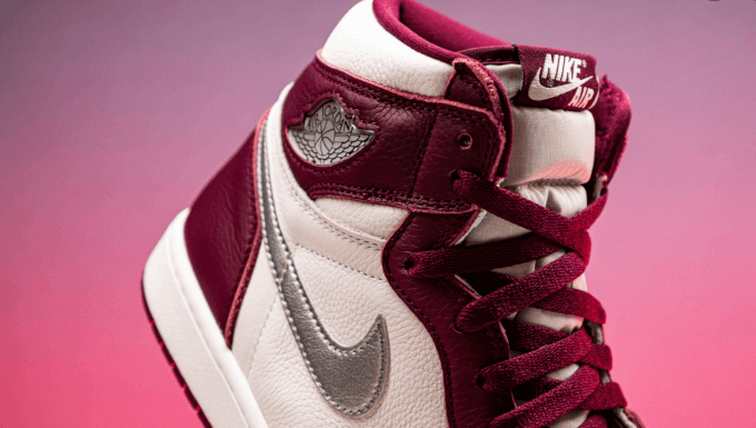 Close up of Stadium Goods Nike Air Force - Air Jordans in white and maroon