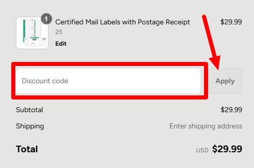Stamps.com coupon box on store checkout page