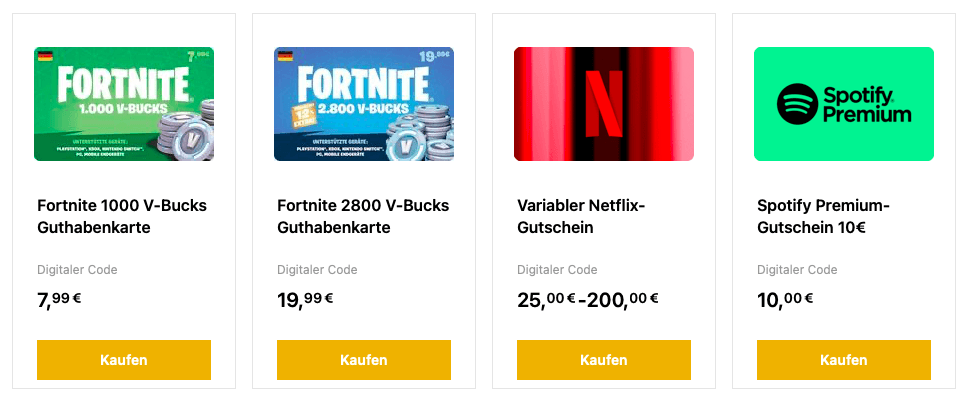 Angebote für Netflix, Spotify und Fortnite bei Startselect
