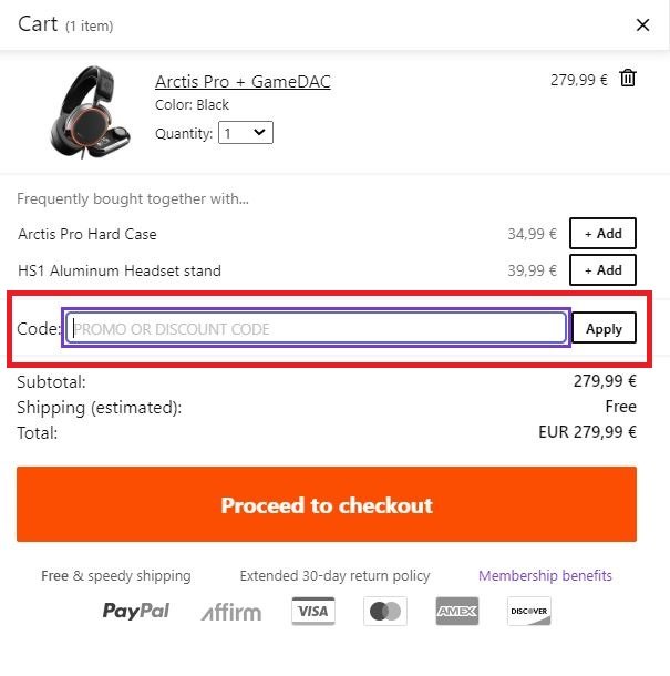 SteelSeries Gutschein einlösen im Online-Warenkorb