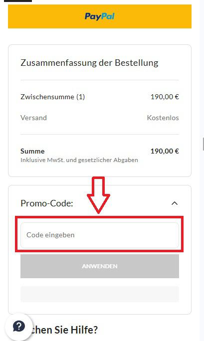 Eingabefeld für den Stefanel Gutschein im Warenkorb