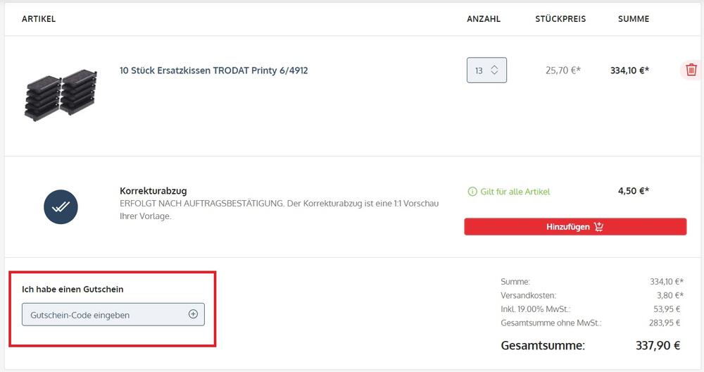 Eingabefeld für den Stempel-Fabrik Gutschein