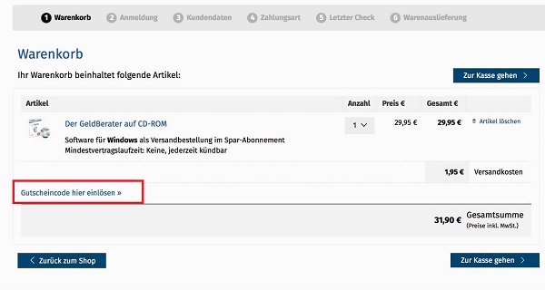 Eingabefeld für Steuertipps Gutscheine