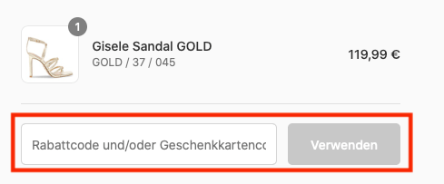 Eingabefeld für den Steve Madden Rabattcode im Warenkorb