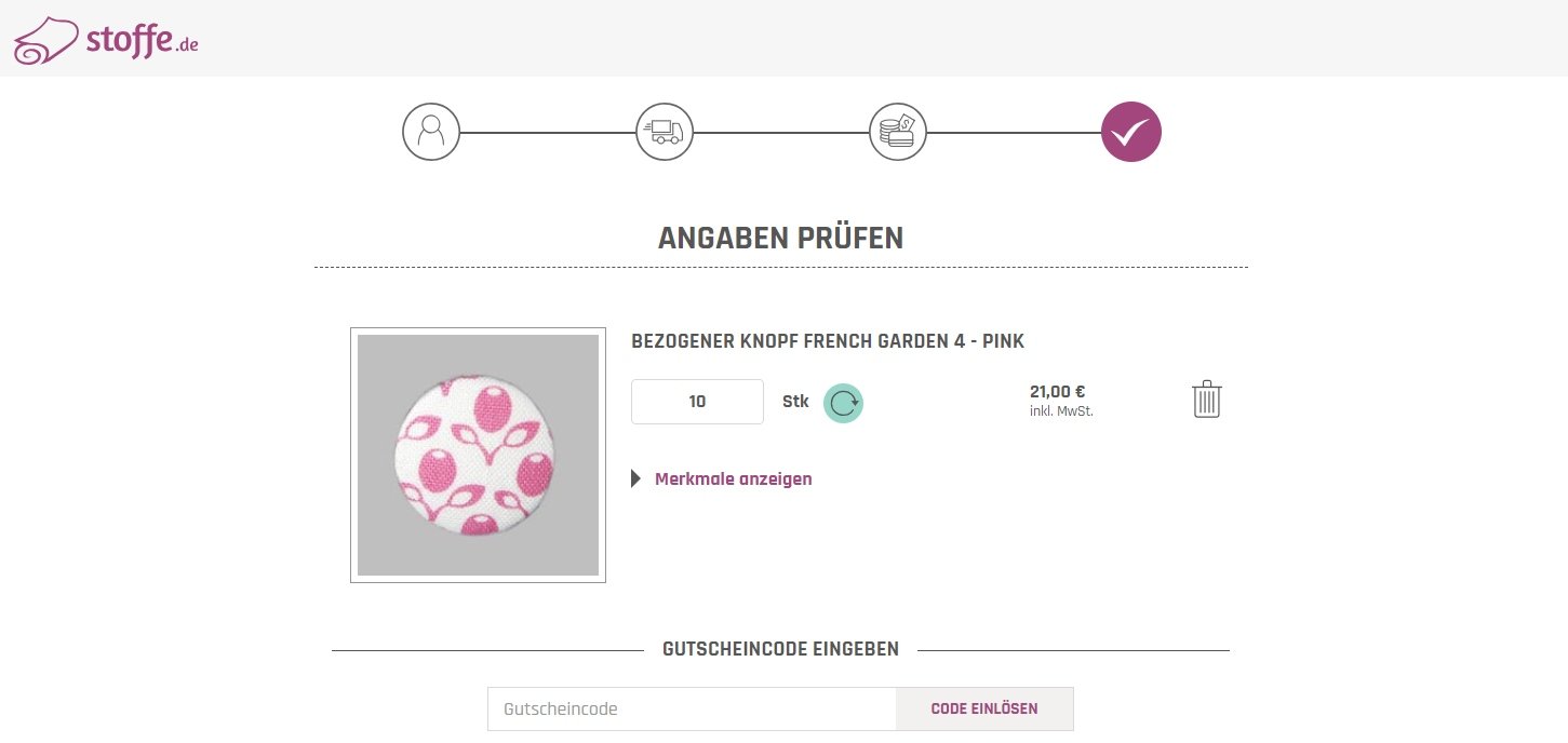 Screenshot des Stoffe.de-Gutscheinfeldes