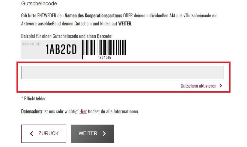 Ansicht des Einlösens von Studioline-Gutschein