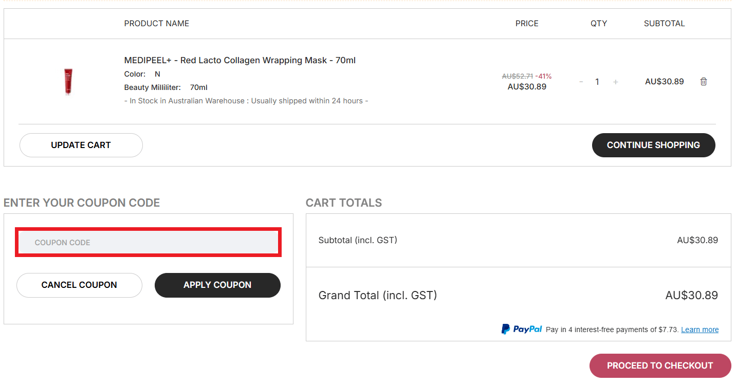 Stylevana coupon code box in shopping basket