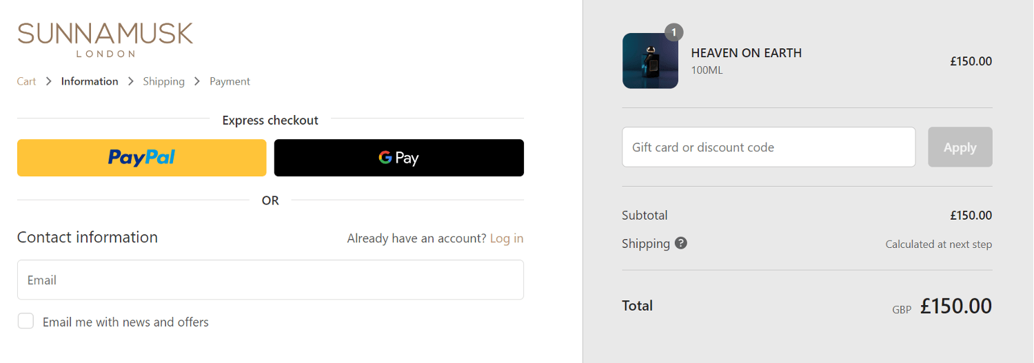 Sunnamusk discount code box - checkout